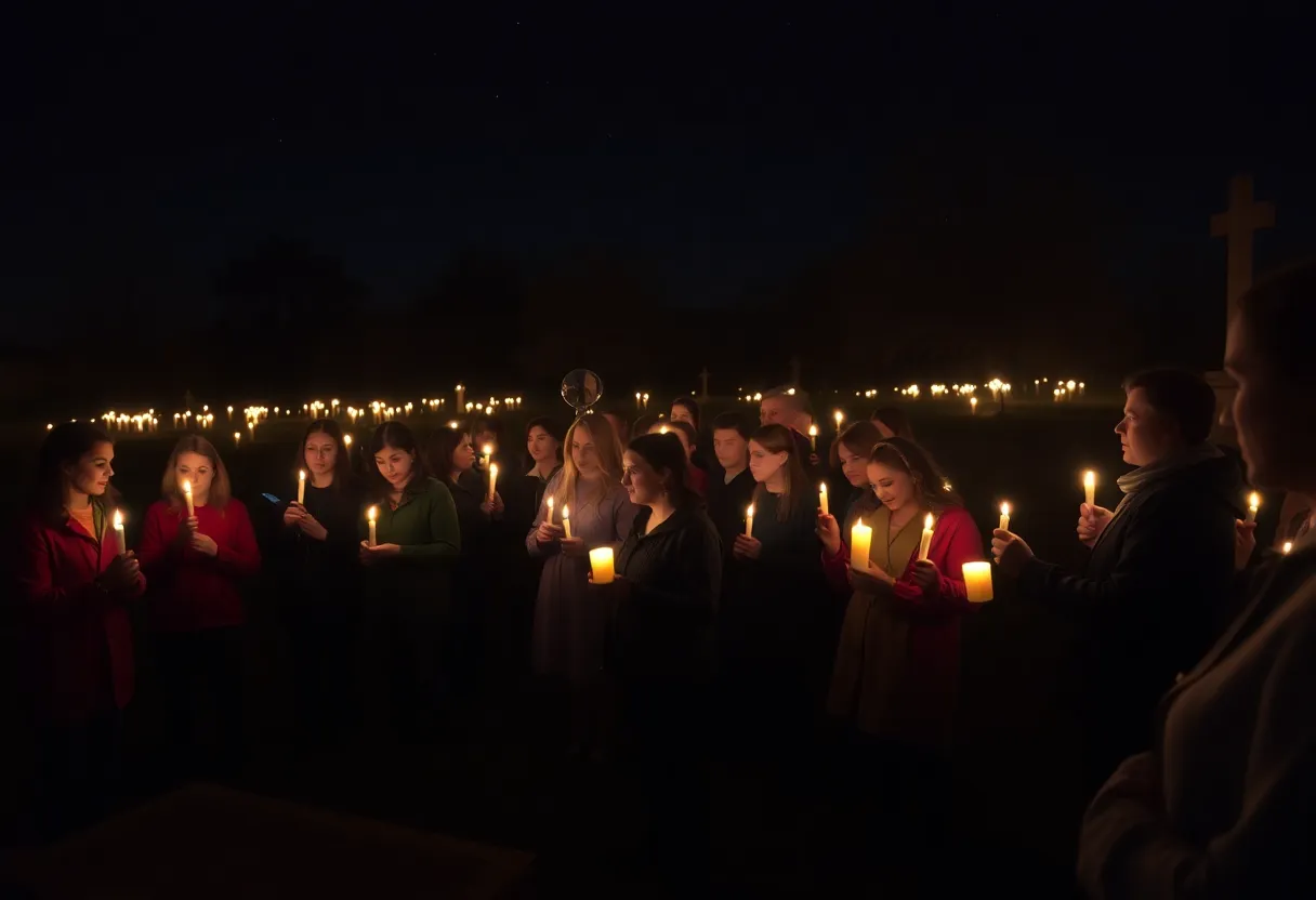 Community vigil at College Hill Cemetery with candles