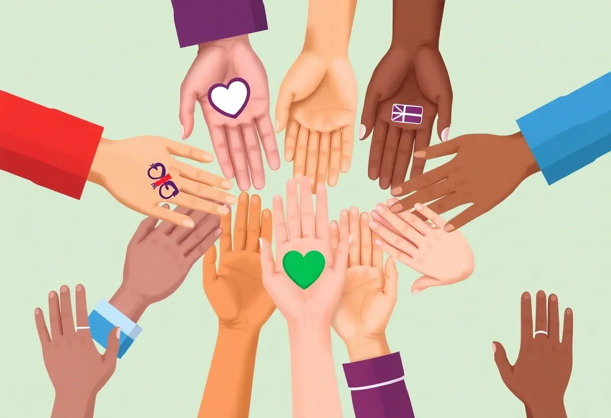 Illustration of diverse hands uniting to protect children