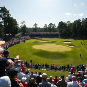 Golfer preparing to tee off at Players Championship