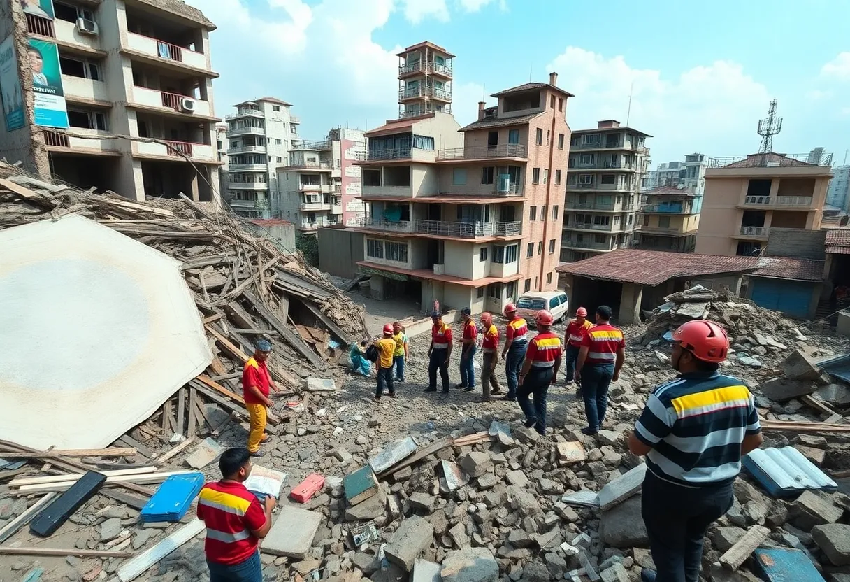 Devastated Urban Area in Myanmar After Earthquake