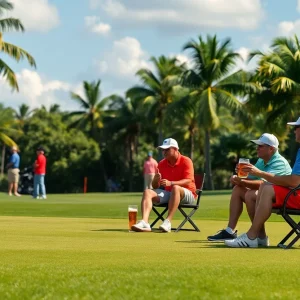 Golfers relaxing and socializing on a sunny Florida golf course