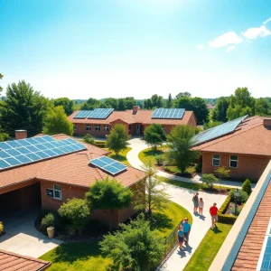 Solar panels installed on the rooftops of the Manatee County School for the Arts campus.