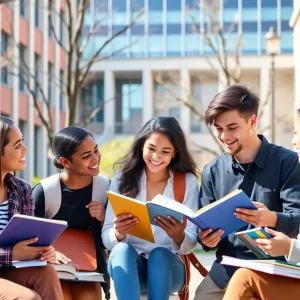 Diverse students studying on the University of South Florida campus