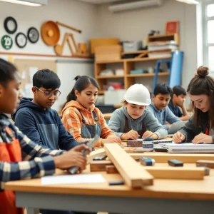 Students participating in vocational training in a classroom