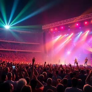 Crowd enjoying AC/DC concert at Soldier Field.