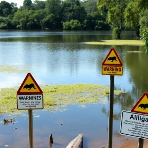 Florida Lake with Alligator Warning