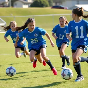 Girls participating in a flag football championship game
