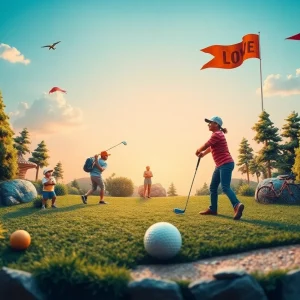 Whimsical golf image representing John Daly's playful spirit