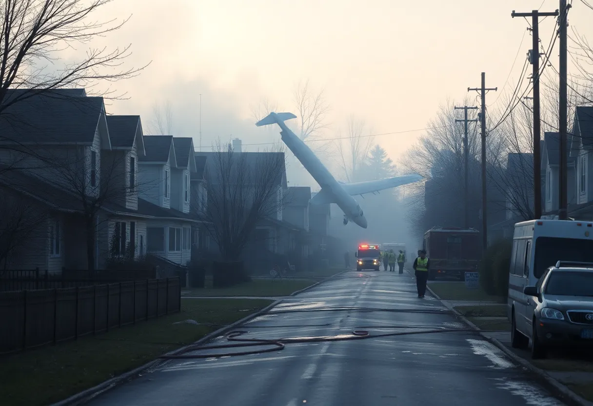 Scene of Private Plane Crash in Residential Area