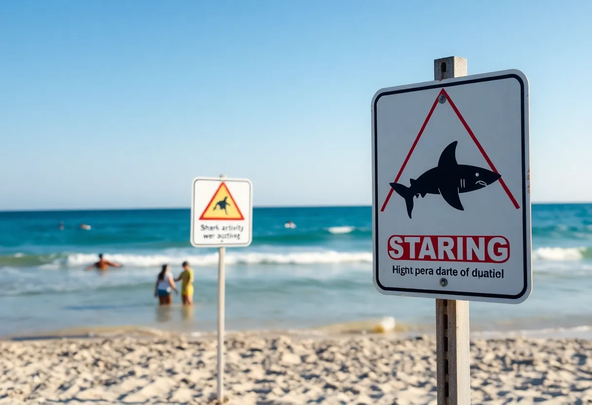 Warning sign about shark activity at Boca Grande beach