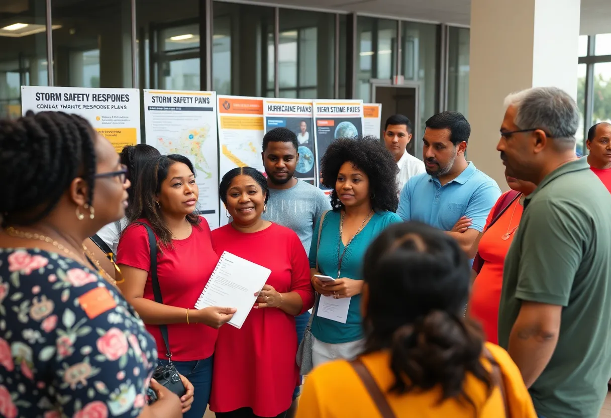 Residents collaborating on hurricane preparedness strategies