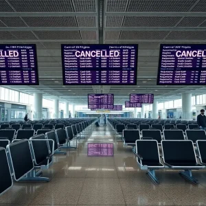 Empty Airport Terminal Due to Flight Cancellations
