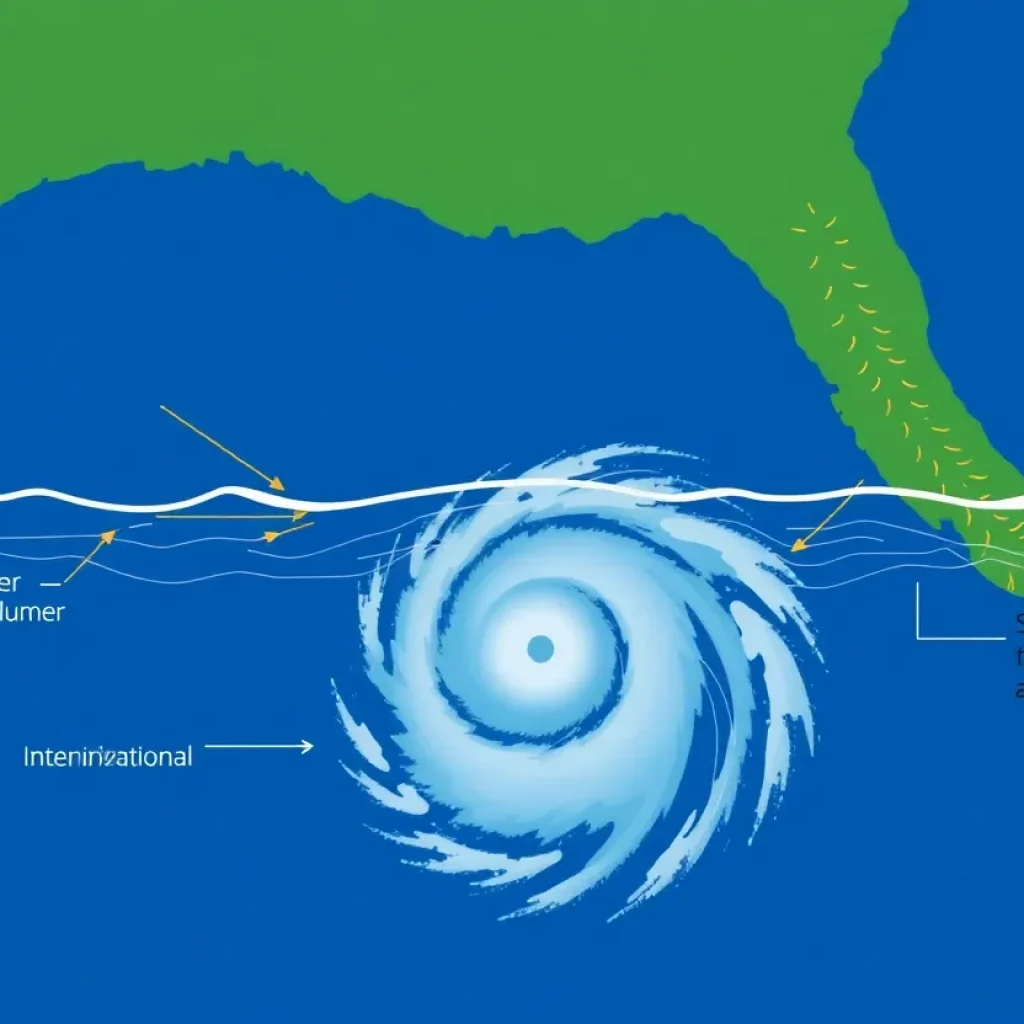 Illustration of hurricane interacting with river plumes