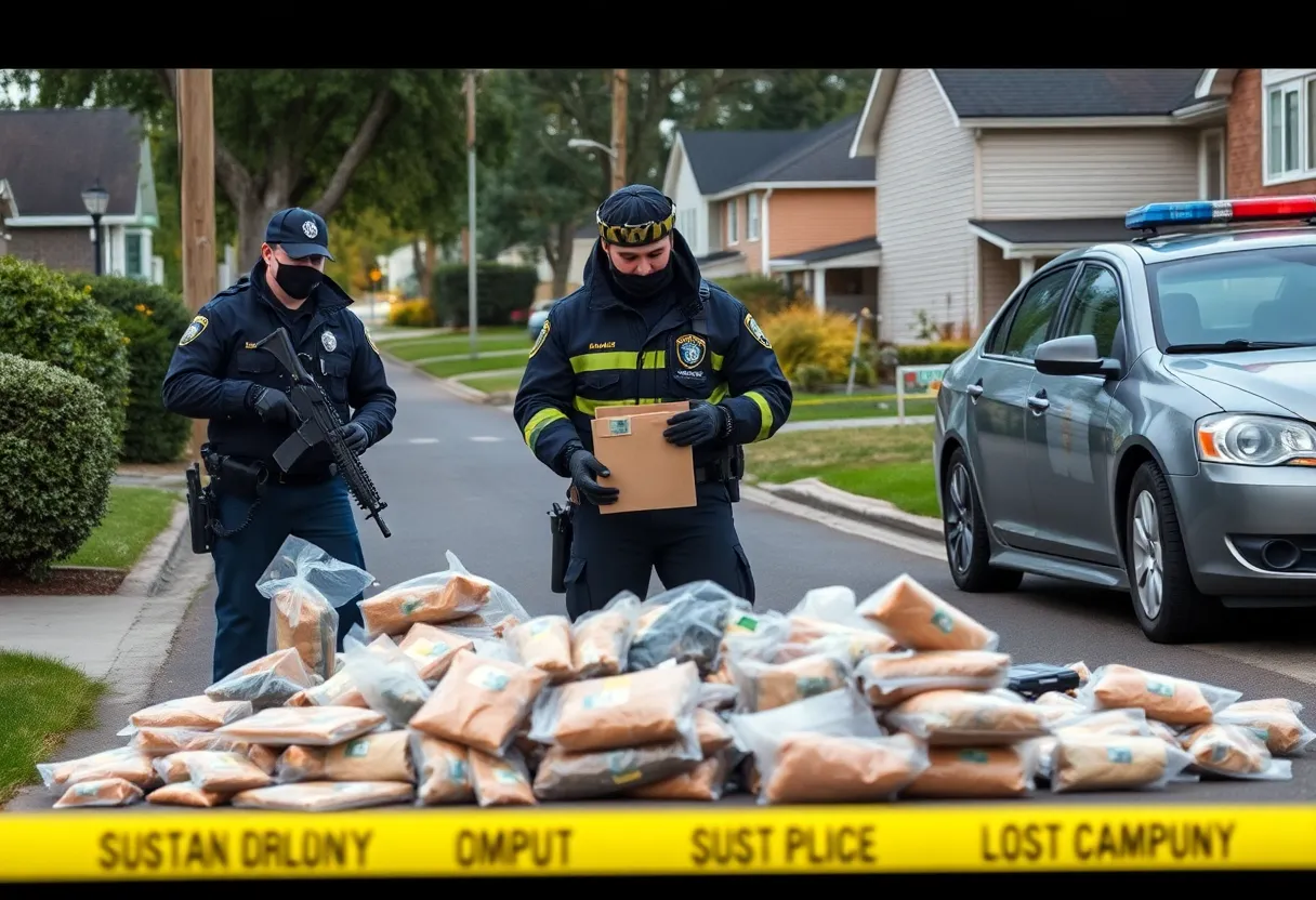 Law enforcement officers conducting a drug trafficking investigation during a police raid.