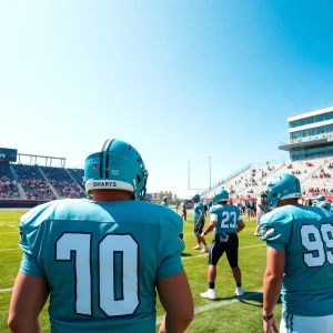 Riverview Sharks football team practicing on the field