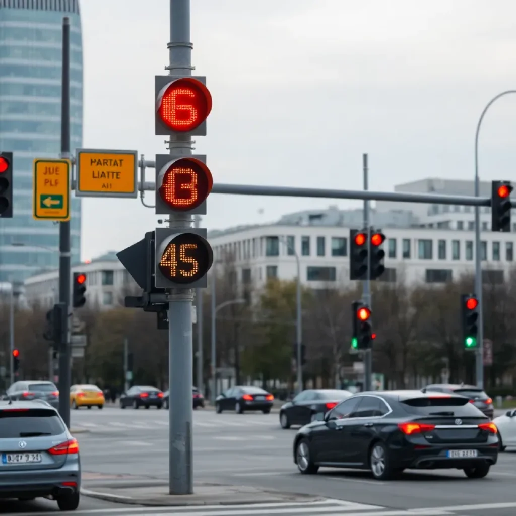 Intersection with smart traffic signals in St. Petersburg