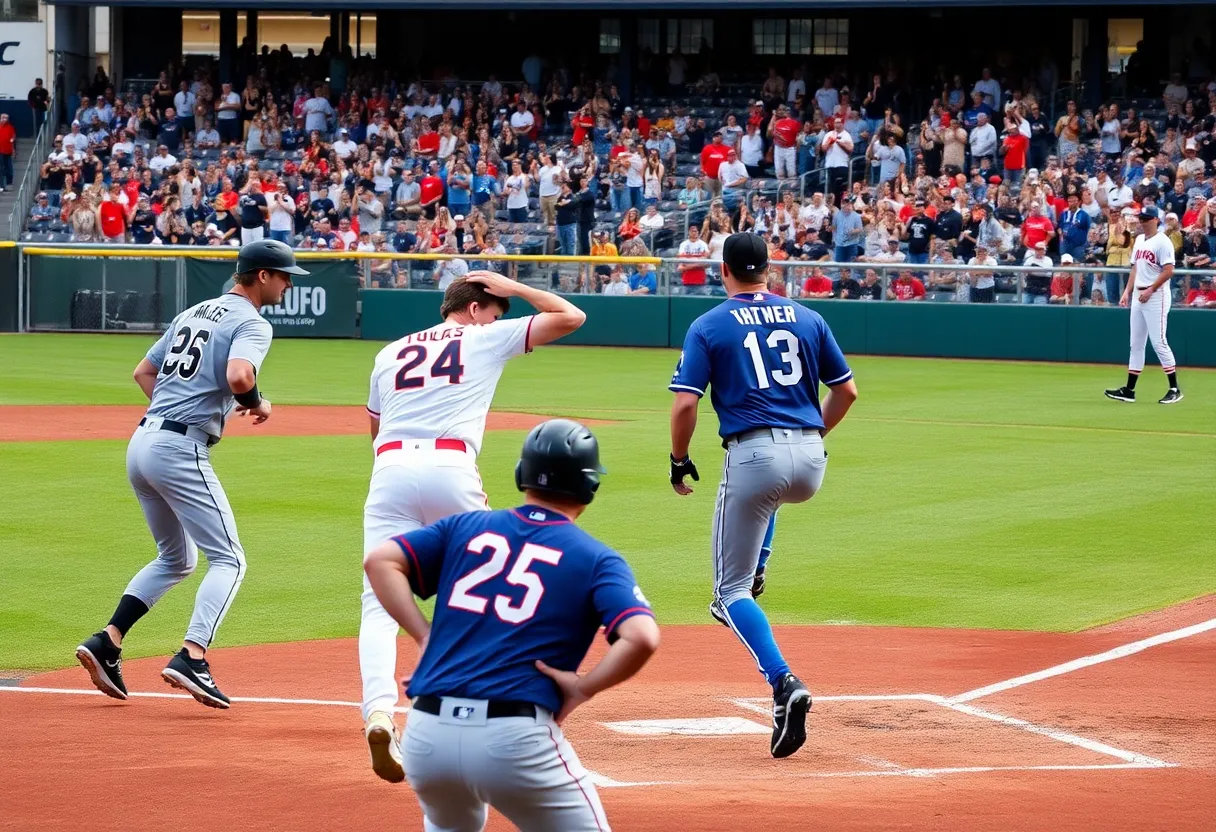 Vibrant scene from a Tampa Bay Rays baseball game with fans cheering.