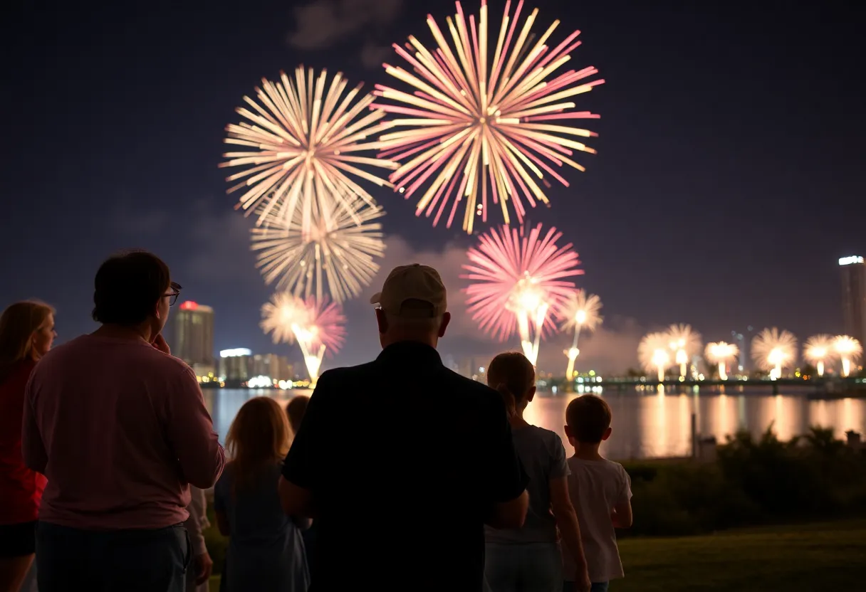 Families enjoying fireworks safely in Tampa