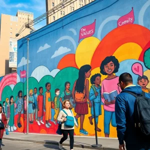 A colorful street mural in Florida showcasing community values and artistic expression.