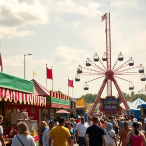 Visitors enjoying rides and food at the Florida State Fair
