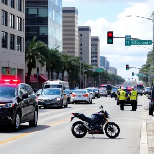 Motorcycle crash scene on Hillsborough Avenue in Tampa