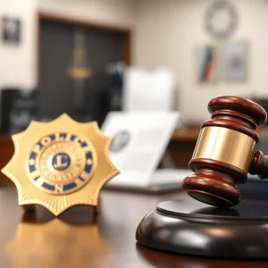 Police badge and gavel representing law enforcement accountability