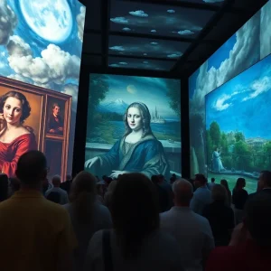 Scene from the immersive art exhibition featuring projections of famous artworks