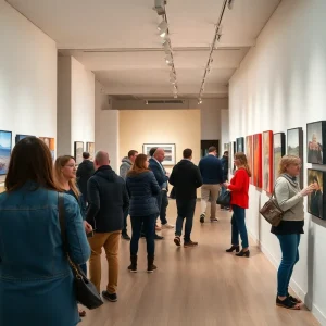 Visitors viewing art at the International Photography Competition exhibition at FMoPA