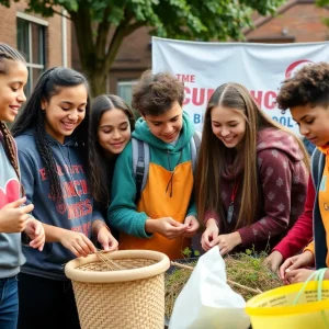 High school students logging their community service hours online.