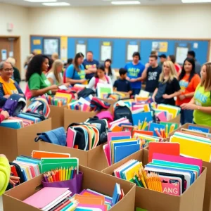 School supplies being collected at a community event in Tampa Bay.