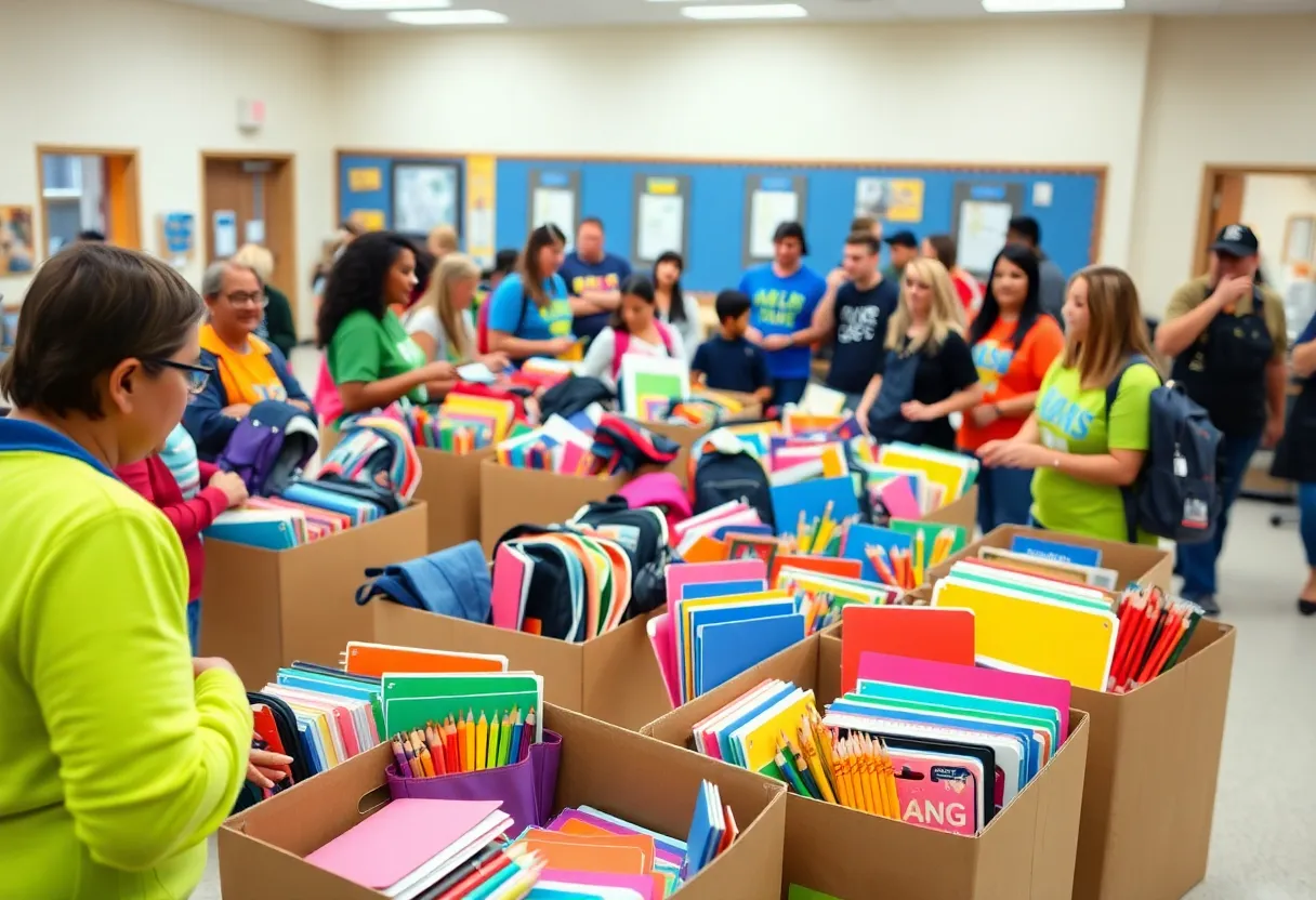 School supplies being collected at a community event in Tampa Bay.
