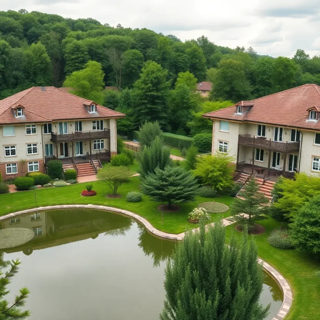 Vintage garden-style residential complex Serenity Lake Community in Tampa