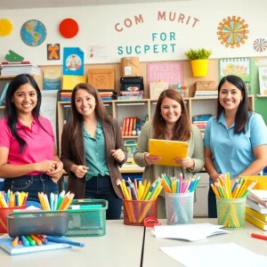 Classroom full of educational supplies supported by community efforts