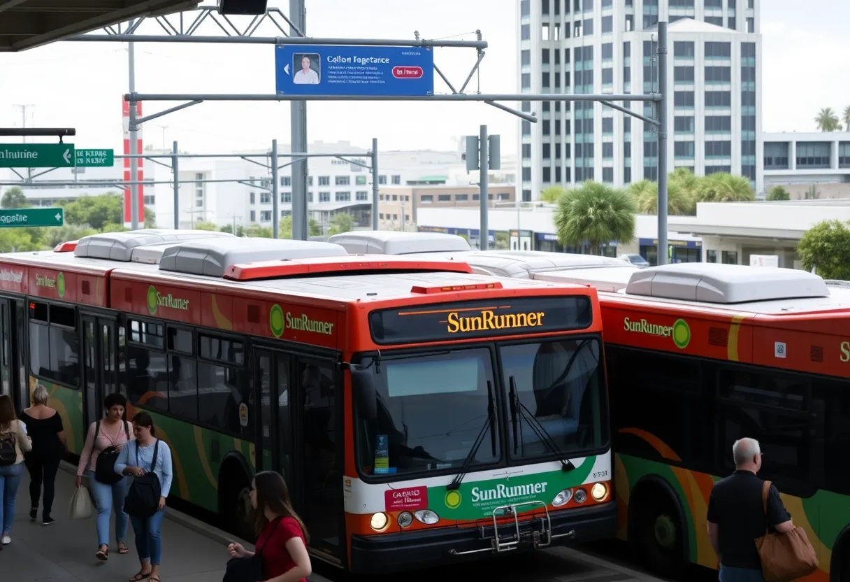 A SunRunner bus at a transit station in Tampa Bay