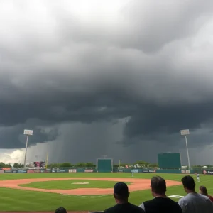 Baseball field under cloudy skies in Tampa Bay