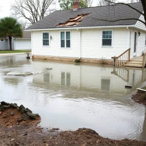 Flooded house showing signs of potential sinkhole activity in Tampa