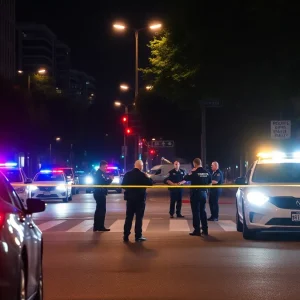Tampa police officers conducting an investigation at a pedestrian accident site.