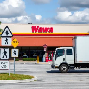 View of a Wawa parking lot in Tampa highlighting safety measures.