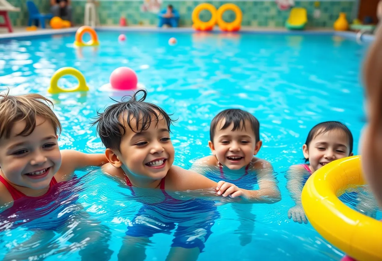 Children enjoying a swimming lesson at the High 5 Recreation Center