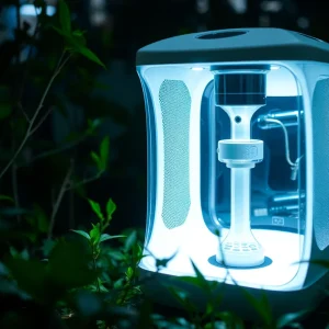 Advanced AI-powered mosquito trap in a natural setting.