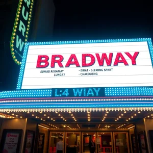 Exterior of a Broadway theater with bright lights