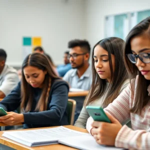 Students engaged in a classroom lesson without distractions from cellphones.