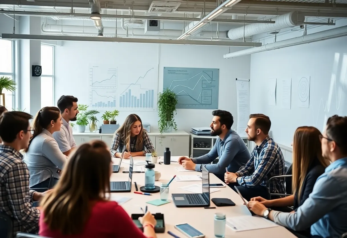 University researchers and tech entrepreneurs collaborating on innovations