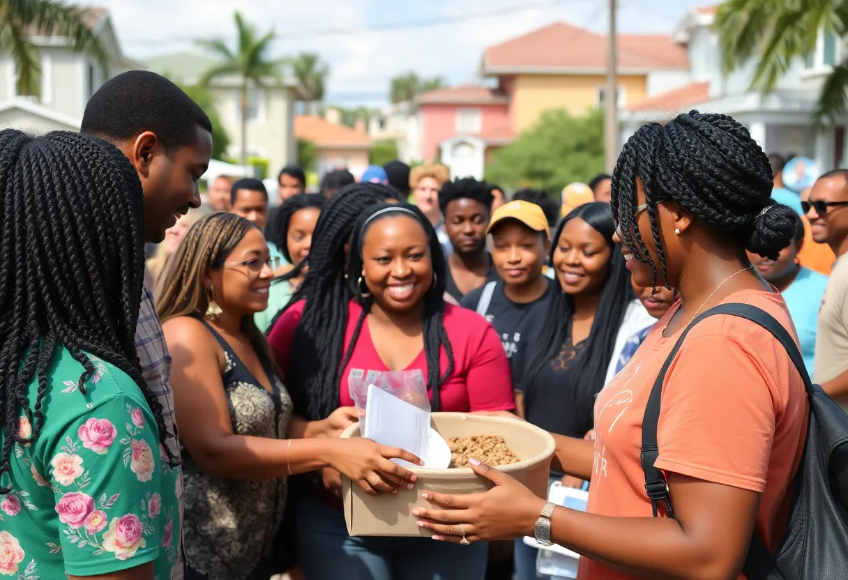 A diverse group of volunteers working together in a community service project in Tampa