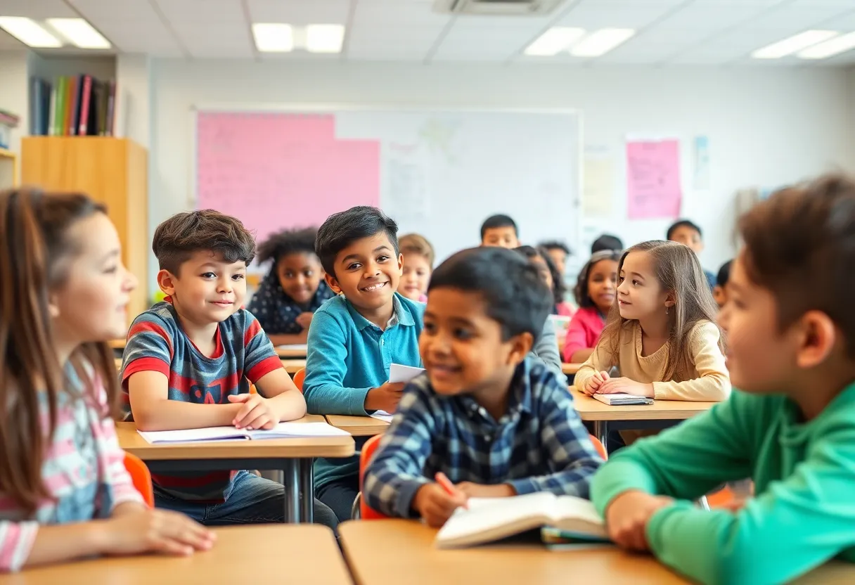 Students actively participating in a classroom setting