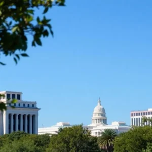 Panoramic view of Hillsborough and Pinellas County government buildings