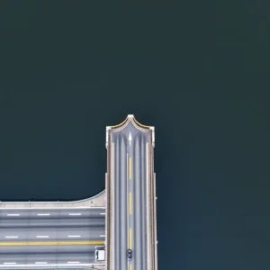 Gandy Bridge over Tampa Bay with wet surface during a rainy day