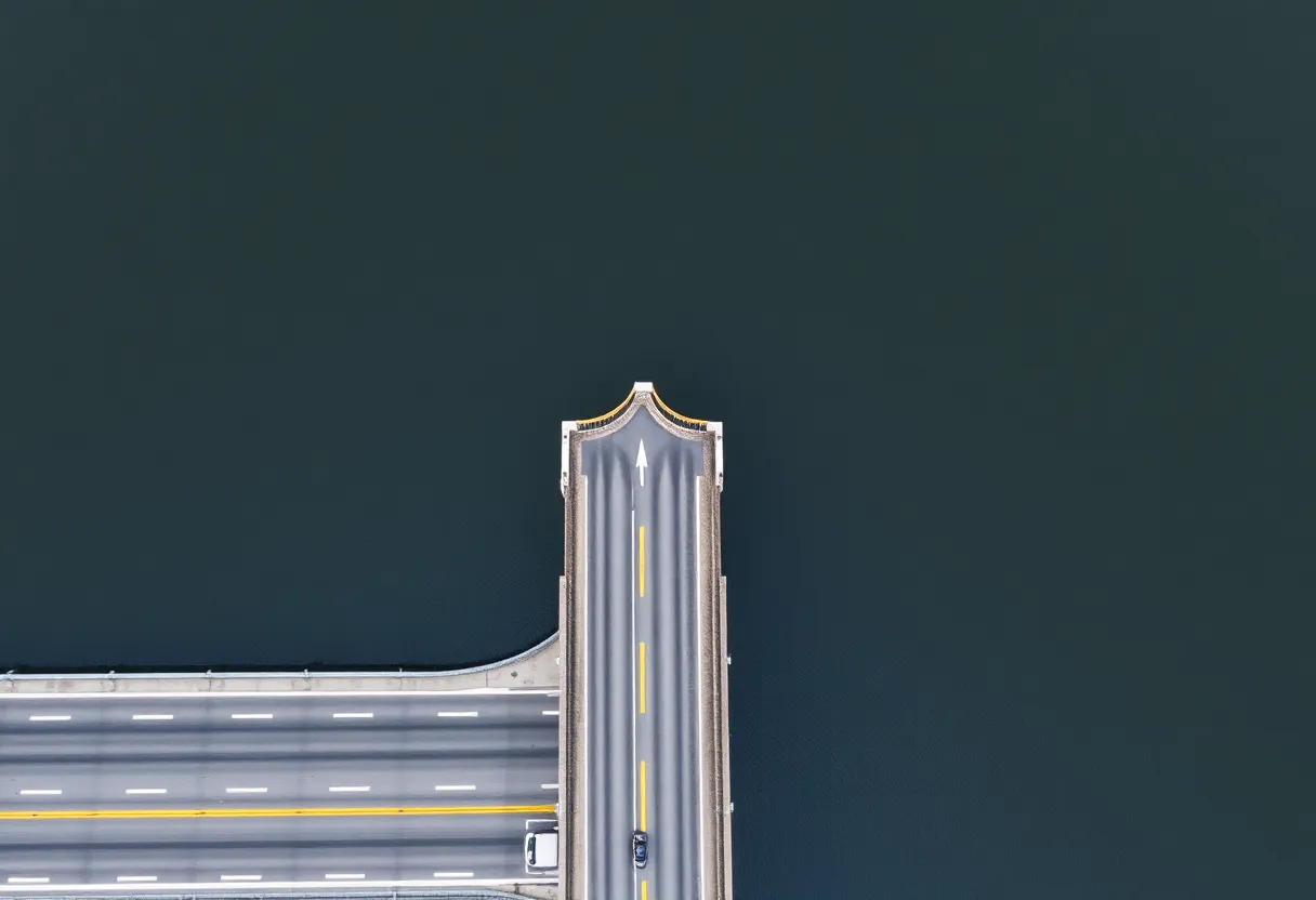 Gandy Bridge over Tampa Bay with wet surface during a rainy day