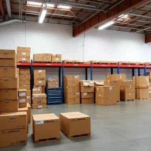 Boxes organized in a storage facility for hurricane preparedness in Tampa