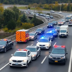 Emergency responders at the scene of a multi-car crash on I-75